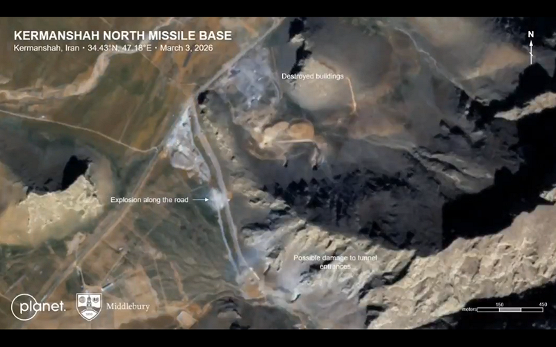 多張最新衛星影像顯示，伊朗境內多處地下飛彈基地接連遭到空襲與鑽地炸彈攻擊，導致發射設施與隧道入口受損。&nbsp;&nbsp;&nbsp;圖:翻攝自影片