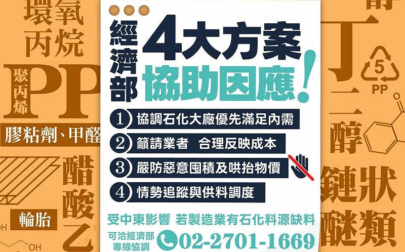 中東戰事升溫  經濟部推四大措施，穩定氦氣、石化原料供應無虞