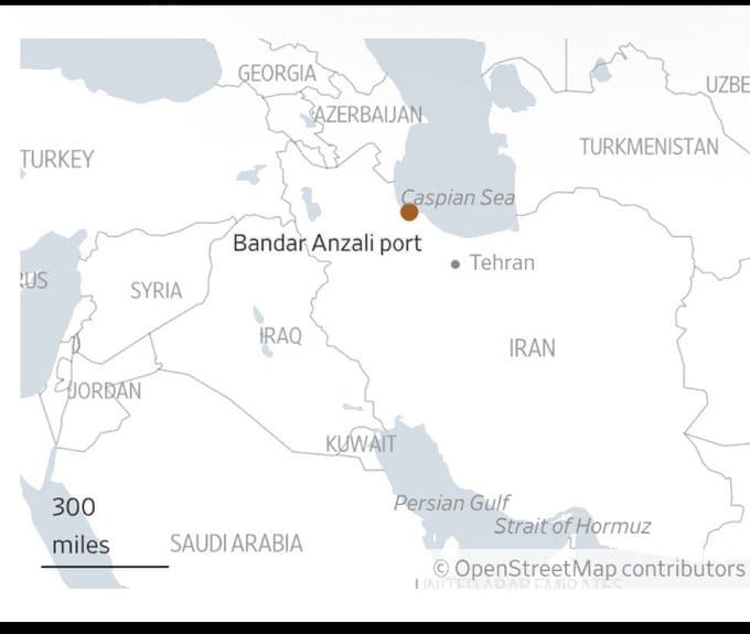 位於裏海的伊朗巴扎利港被以軍摧毀後，俄羅斯公開發出警告，呼籲以色列不要擴大戰爭的規模。 圖：翻攝自 @SydneyDaddy1 X 帳號 