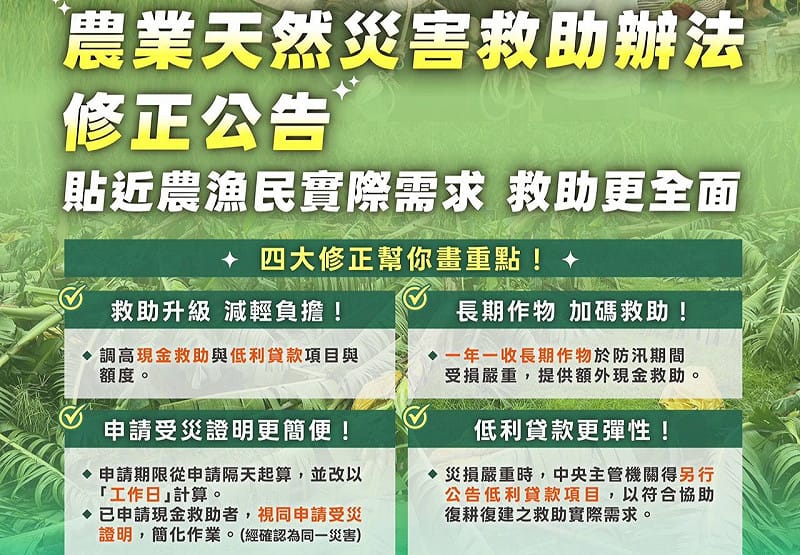 農業部修正《農業天然災害救助辦法》，全面調整現金救助與貸款機制。&nbsp;&nbsp;&nbsp;圖：邱議瑩服務處/提供