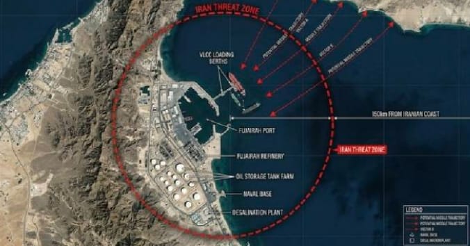 伊朗攻擊了阿聯酋的富賈拉石油出口港。&nbsp;&nbsp;&nbsp; 圖 ：翻攝自 X / Roland Carter