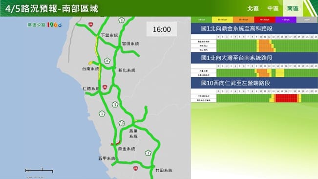 明日國道南部路況一次看。&nbsp;&nbsp;&nbsp;圖：高公局／提供