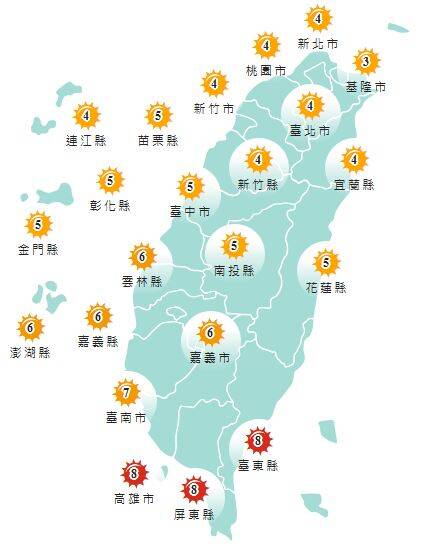 氣象署公布各地天氣預報概況。&nbsp;&nbsp;&nbsp;圖：氣象署提供