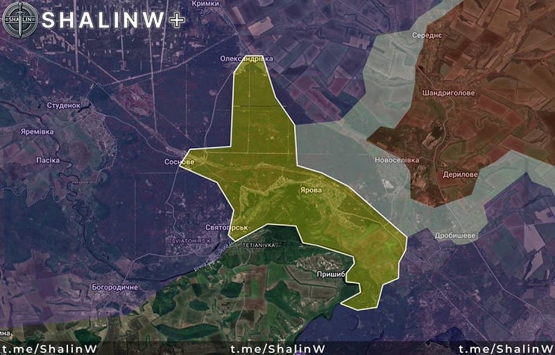  烏軍在東部戰線一舉收復多個相連據點，包括斯維亞托希爾斯克、亞羅瓦、索斯諾韋及亞歷山德里夫卡等地，形成一個區域性「口袋」全面翻轉的態勢。 圖：翻攝自 X WW3finalboss 
