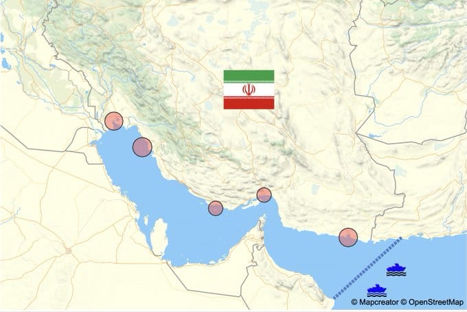 美軍試圖透過對荷姆茲海峽的封鎖，切斷伊朗 5 個港口的進出口能力。&nbsp;&nbsp;&nbsp;圖：翻攝自 @rainbow78521 X 帳號