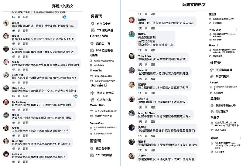  四叉貓揪鄭麗文粉專留言疑似有網軍操作。 圖：翻攝自四叉貓臉書 