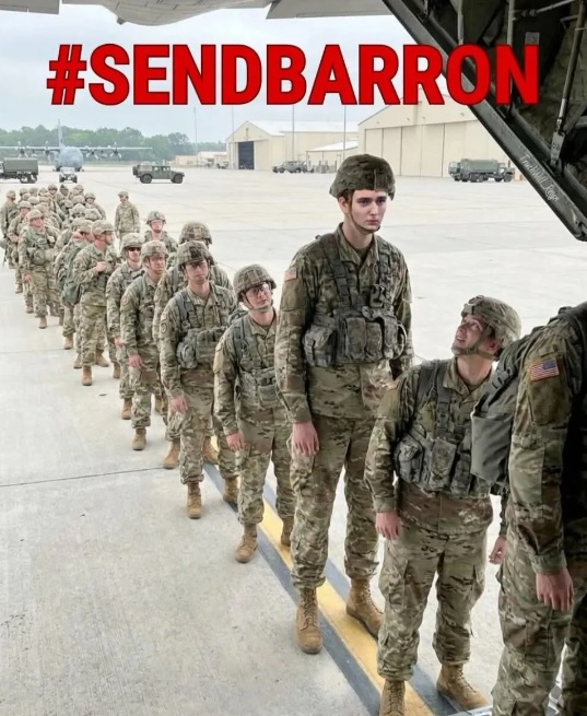 許多反戰的美國民眾也利用 AI 製作圖片、影片與音樂，呼籲川普將自己的小兒子巴倫．川普( Barron Trump )送上戰場。&nbsp;&nbsp;&nbsp;圖：翻攝自 iWeekly 周末畫報