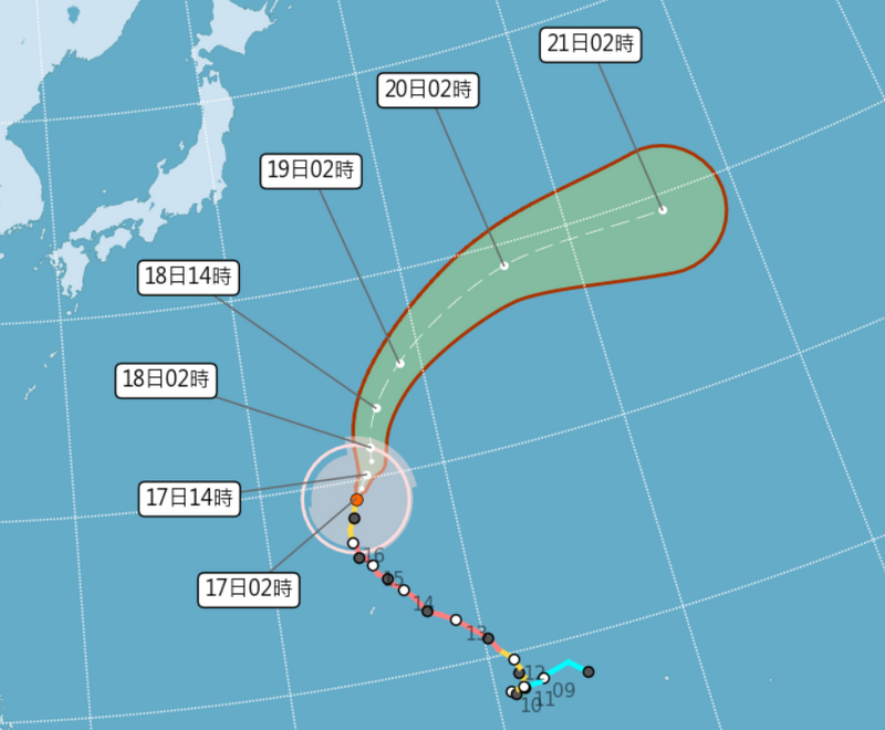 第4號颱風辛樂克雖然對台灣天氣無直接影響，但會為基隆北海岸、東半部沿海及恆春半島帶來長浪。&nbsp;&nbsp;&nbsp;圖：氣象署提供