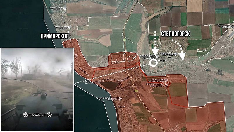  烏軍在扎波羅熱前線取得進展，成功逼退斯捷普諾吉爾斯克地區的俄軍勢力，並準備將該地區做為據點，朝著卡姆揚斯凱方向推進。 圖：翻攝自 @NSTRIKE1231 X 帳號 