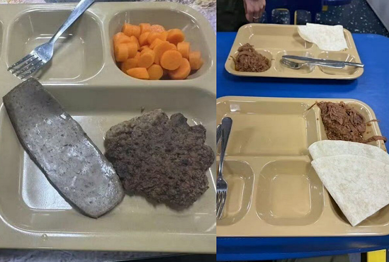 先前有媒體報導，船員家屬投訴艦上食物不足，餐盤上的菜色極為貧乏。&nbsp;&nbsp;&nbsp;圖：翻攝社群媒體「X」