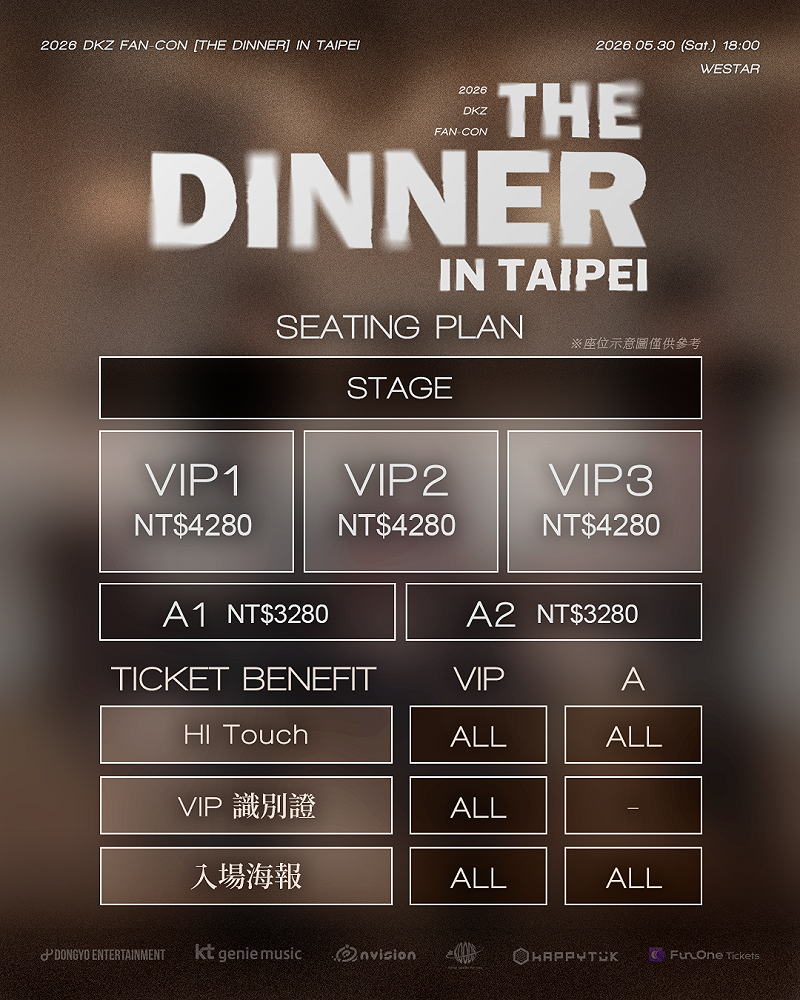 DKZ FAN-CON票價、福利圖、座位圖。&nbsp;&nbsp;&nbsp;圖：網銀國際影視／提供