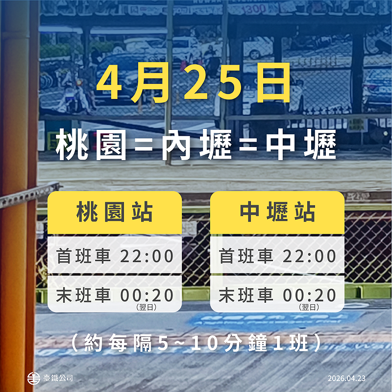 4月25日接駁車首、末班車時間資訊。&nbsp;&nbsp;&nbsp;圖：台鐵公司／提供