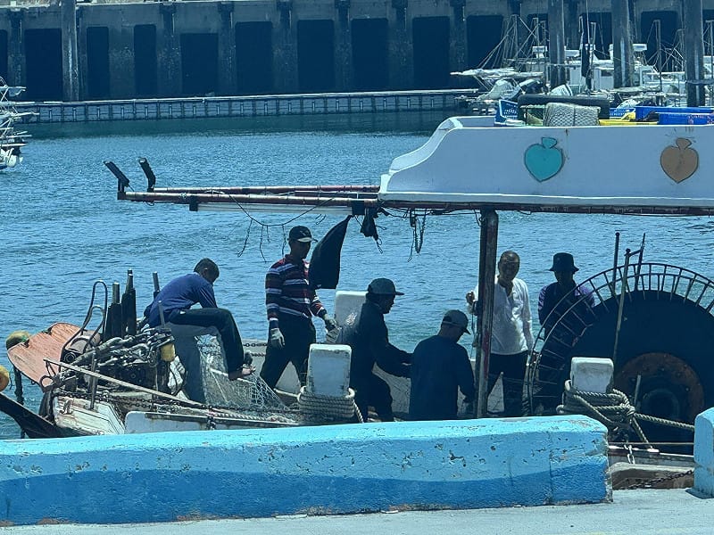  外籍移工在漁船上工作。 圖：李正新/攝 