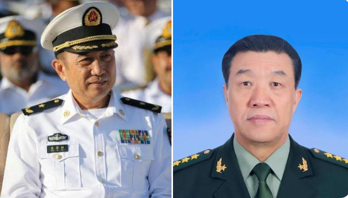 前南部戰區司令袁譽柏(左)與政委王建武，自 2 月底最後一次露面後，已近兩個月未參與任何公開活動。 圖:翻攝自X帳號