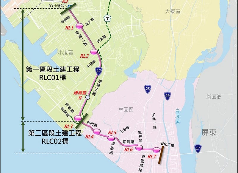 捷運小港林園線路線圖。&nbsp;&nbsp;&nbsp;圖：高雄市捷運局/提供
