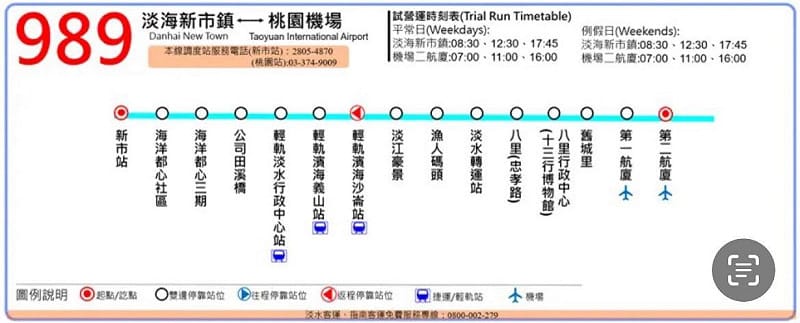 989機場快線-淡海新市鎮-桃園機場(雙向對開，每日6班次)&nbsp;&nbsp;&nbsp;圖：新北市政府交通局／提供