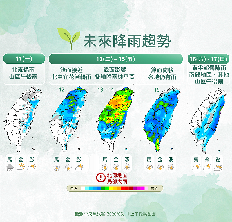 未來一週降雨趨勢。&nbsp;&nbsp;&nbsp;圖：氣象署／提供