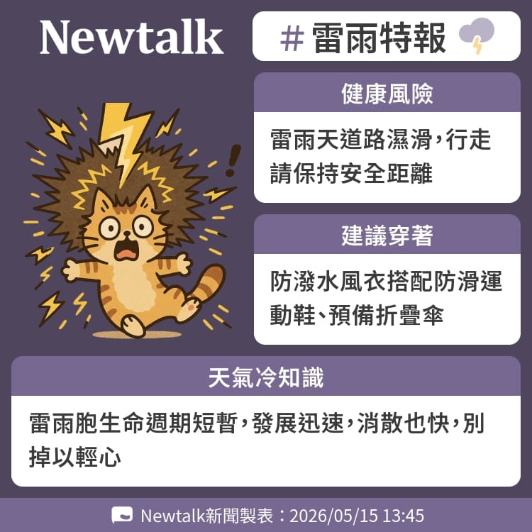 雷雨胞生命週期短暫，發展迅速，消散也快，別掉以輕心 圖：Newtalk製表&nbsp;&nbsp;&nbsp;