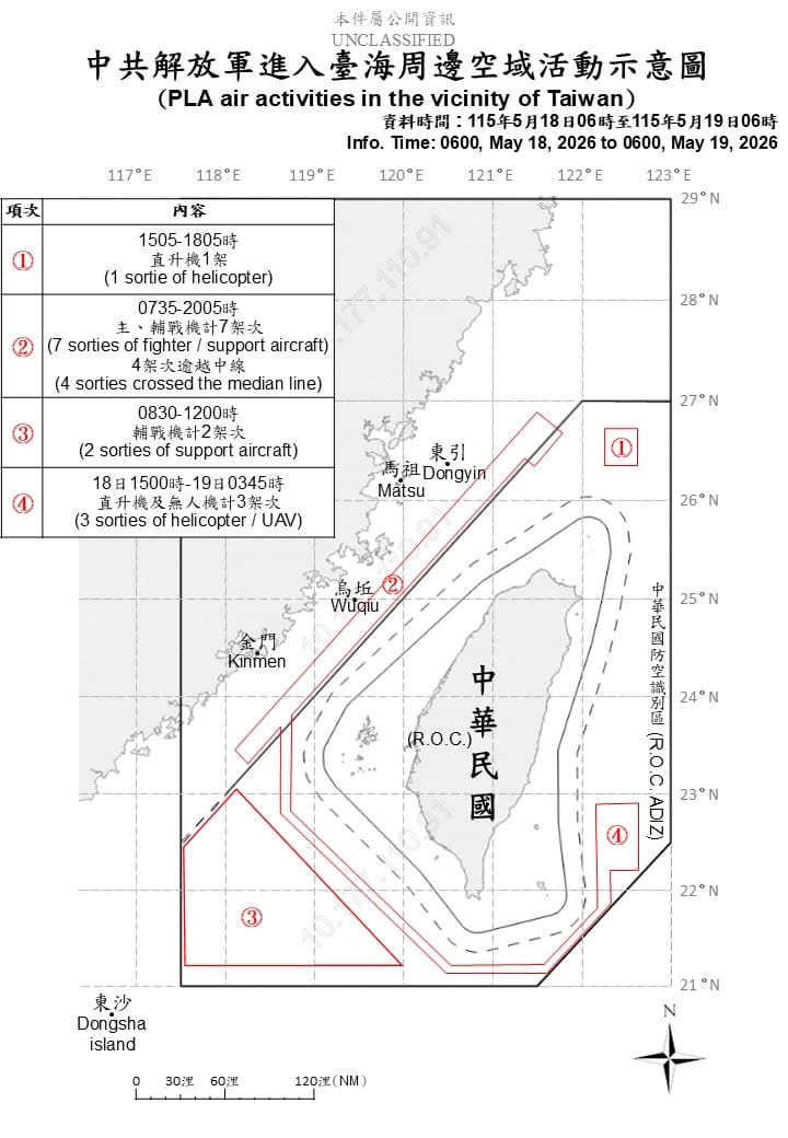 國防部公布中共解放軍進入台海周邊空域示意圖。&nbsp;&nbsp;&nbsp;圖：國防部/提供