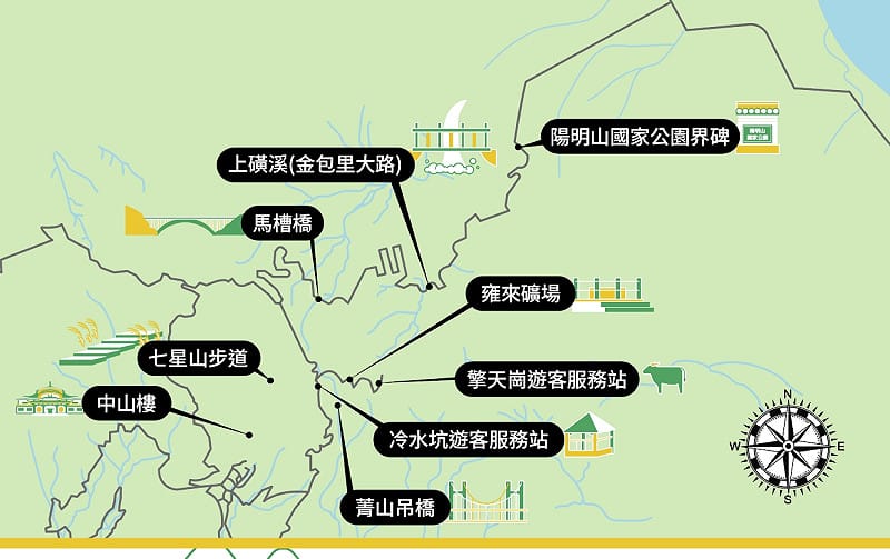 「2026臺灣國家公園馬拉松-陽明山」賽事路線重要地標示意圖。 圖:國家公園署提供 「2026臺灣國家公園馬拉松-陽明山」賽事路線重要地標示意圖。 圖:國家公園署提供
