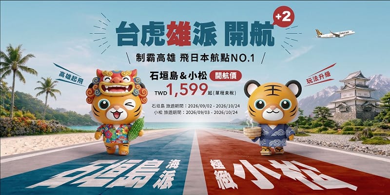 台灣虎航將於明日上午10點起，祭出單日限定的開賣促銷，單程未稅僅需1,599元起，搶攻南部秋季赴日旅遊的龐大商機。&nbsp;&nbsp;&nbsp;圖：台灣虎航／提供