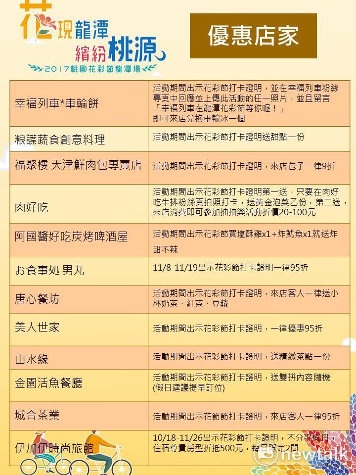 2017桃園花彩節龍潭花區美食優惠商家   圖:桃園市府農業局提供