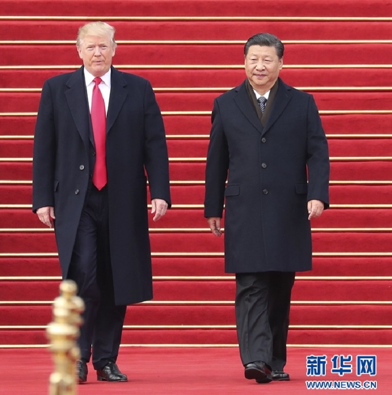 美國總統川普與中國國家主席習近平9日在北京舉行雙邊會談，會後記者會上，兩人都未觸及台灣議題。   圖：翻攝新華網