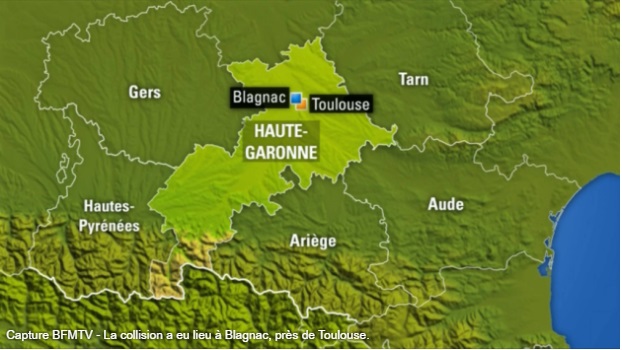一名男子10日在法國西南部土魯斯市郊勃拉納開車衝撞3名華人學生，據不願具名的警方消息人士說，駕駛隨即被捕。   翻攝自BFM電視台