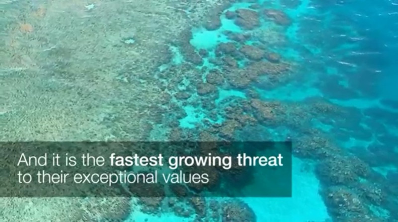 國際自然保育聯盟（IUCN）報告指出，氣候變遷危及1/4世界自然遺產地點，威脅最嚴重的是珊瑚礁，其次是冰河融化。   圖：翻攝IUCN影片