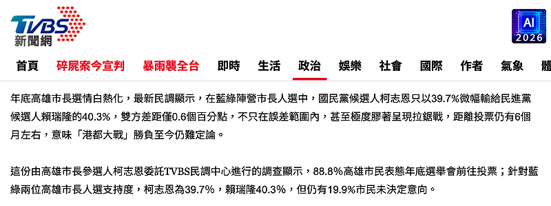 《TVBS》晚上直接寫改寫柯志恩委託做民調。&nbsp;&nbsp;&nbsp;圖：翻攝網路