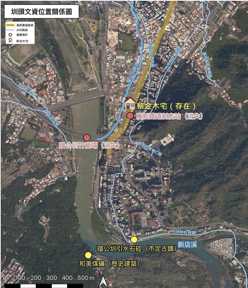  瑠公圳與文化資產的位置關係圖。 圖：台灣人權促進會 提供 