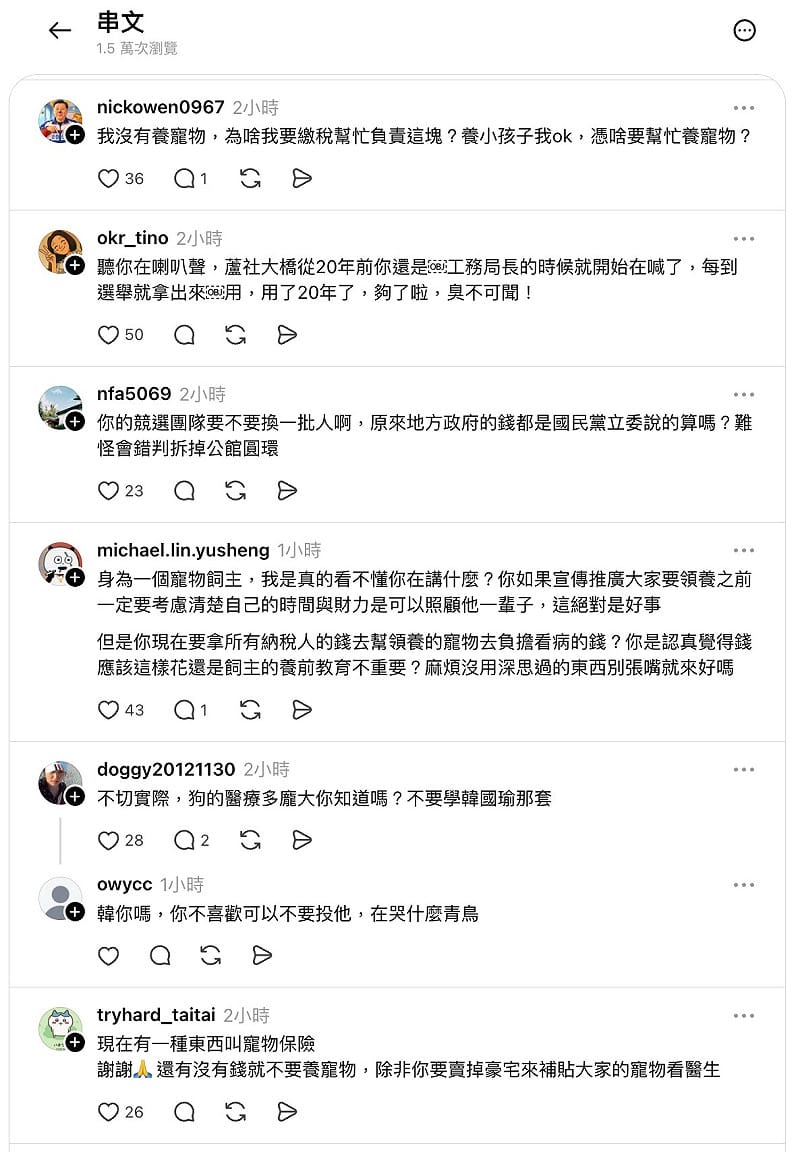 李四川的「毛孩」政見引發網友反彈。&nbsp;&nbsp;&nbsp;圖：翻攝李四川Threads帳號