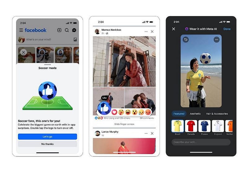 Facebook導入AI虛擬穿搭，讓球迷照片一鍵換上國家隊戰袍。&nbsp;&nbsp;&nbsp;圖：Meta／提供