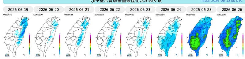 未來一週降雨趨勢。&nbsp;&nbsp;&nbsp;圖：取自天氣與氣候監測網