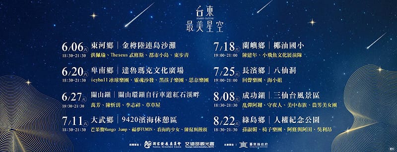 台東最美星空所有場次日程表。&nbsp;&nbsp;&nbsp;圖：台東縣政府／提供