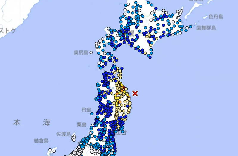 台灣時間25日上午6時30分左右，日本岩手縣外海發生規模7.2地震。&nbsp;&nbsp;&nbsp;圖：翻攝日本氣象廳官網