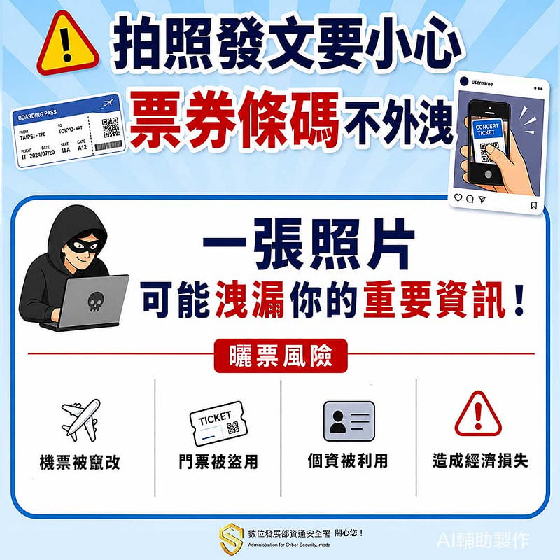  資安署提醒，一張照片可能洩露你的重要資訊。 圖：資安署提供 