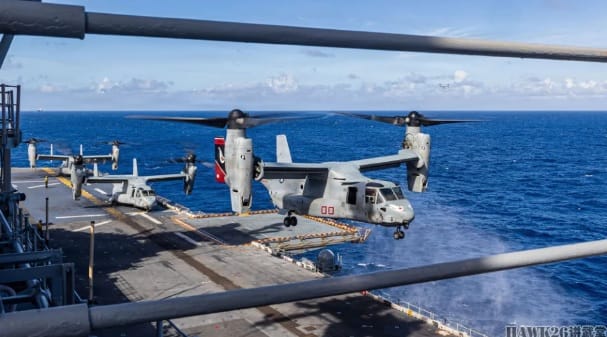  美軍陸戰隊的 MV-22B 魚鷹參與在印度洋地區的飛行任務。 圖：翻攝自 騰訊網 hawk26 講武堂 