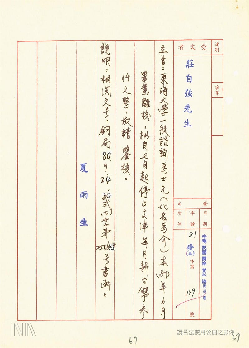 「法務部調查局諮詢人員綜合卷案」關於「馬士元」部分&nbsp;&nbsp;&nbsp;圖：檔案局「法務部調查局諮詢人員綜合卷案」