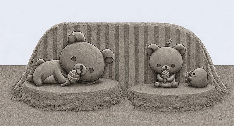 拉拉熊、小白熊與小黃雞開心分享最愛的冰品。&nbsp;&nbsp;&nbsp;圖：新北市政府高灘地工程管理處／提供