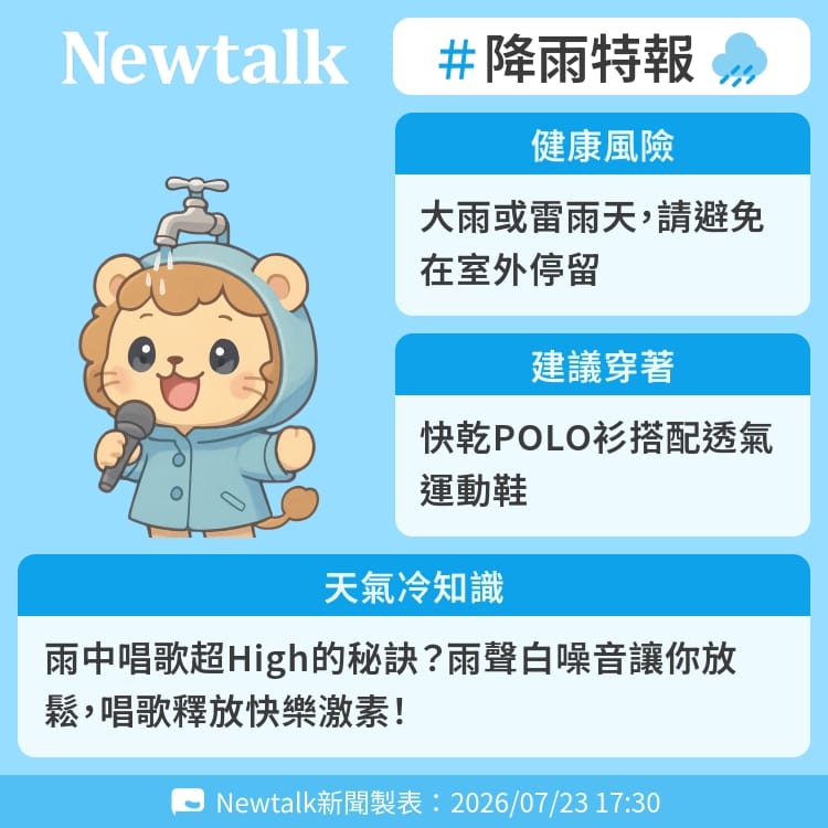 雨中唱歌超High的秘訣？雨聲白噪音讓你放鬆，唱歌釋放快樂激素！ 圖：Newtalk製表&nbsp;&nbsp;&nbsp;