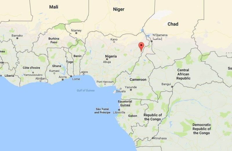 奈及利亞東北部木比鎮（紅點處）一間清真寺21日進行晨禱儀式時，一名青少年引爆炸彈造成至少50人死亡。   圖：翻攝Google地圖