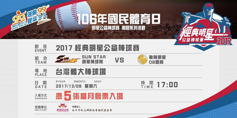 經典明星公益棒球賽12月9日開打。 網銀基金會/提供