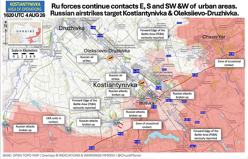 在頓內茨克州科斯蒂安蒂尼夫卡（Kostiantynivka），俄軍持續派遣小型突擊隊進入建成區，試圖突破烏軍防線。 圖:翻攝自X帳號@ChuckPfarrer