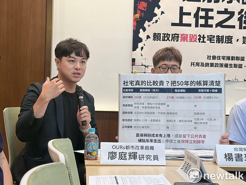 OURs都市改革組織比較「蓋社宅」、「租金補貼」及「包租代管+租補」的預算差異。&nbsp;&nbsp;&nbsp;圖：李宣萱/攝