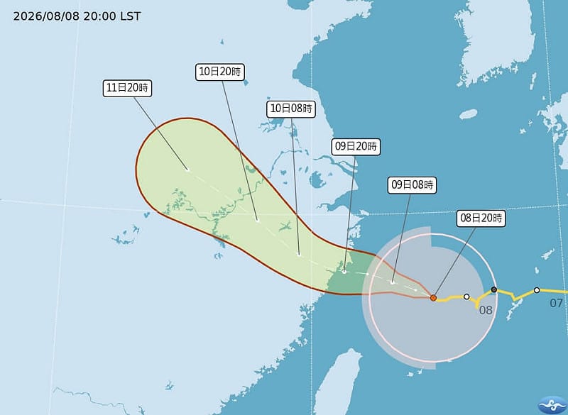 氣象署預測颱風白海豚9日晚間到10日清晨將接近馬祖地區，10日白天起逐漸遠離。（圖取自氣象署網頁cwa.gov.tw/）&nbsp;&nbsp;&nbsp;