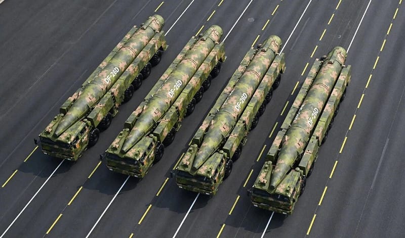 中國海軍部署的東風 -26D 飛彈為一款高超音速飛彈,具備反艦能力,實戰威懾力高。 圖:翻攝自騰訊網 中國海軍部署的東風 -26D 飛彈為一款高超音速飛彈,具備反艦能力,實戰威懾力高。 圖:翻攝自騰訊網