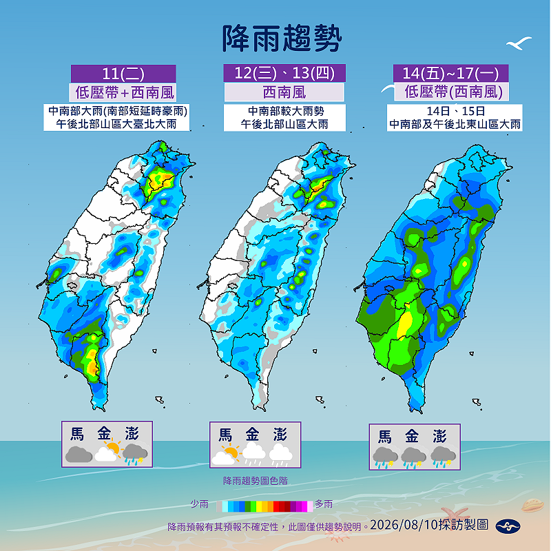 未來一週降雨趨勢。&nbsp;&nbsp;&nbsp;圖：氣象署／提供