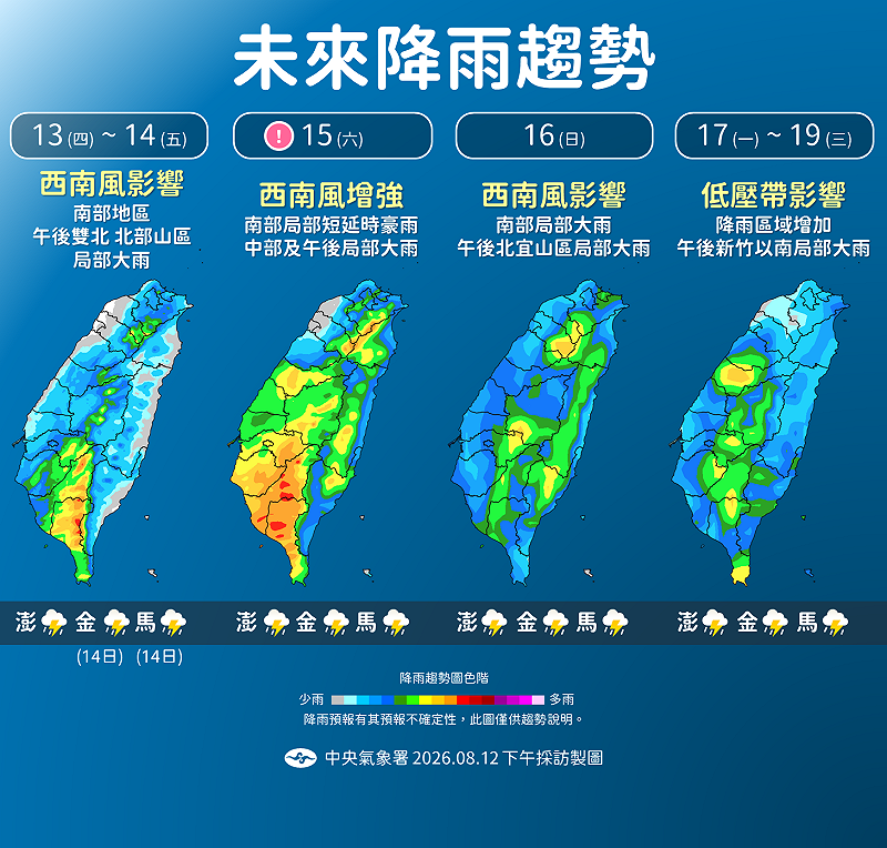 未來一週降雨趨勢一圖看。&nbsp;&nbsp;&nbsp;圖：氣象署／提供