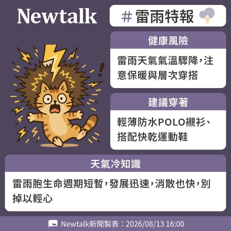 雷雨胞生命週期短暫，發展迅速，消散也快，別掉以輕心 圖：Newtalk製表&nbsp;&nbsp;&nbsp;